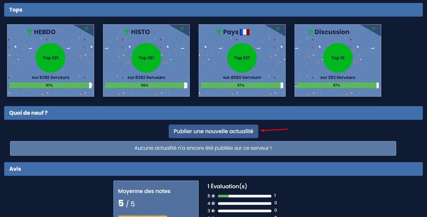 Image montrant la nouvelle section Quoi de Neuf sur la page des serveurs Discord.