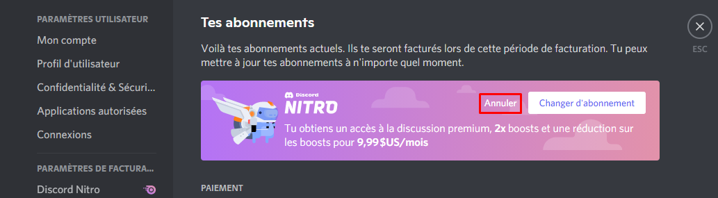 Annuler son abonnement à Discord Nitro