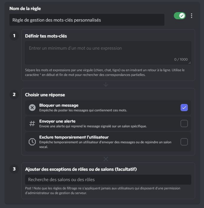 Règles Personnalisées disponibles sur Automod