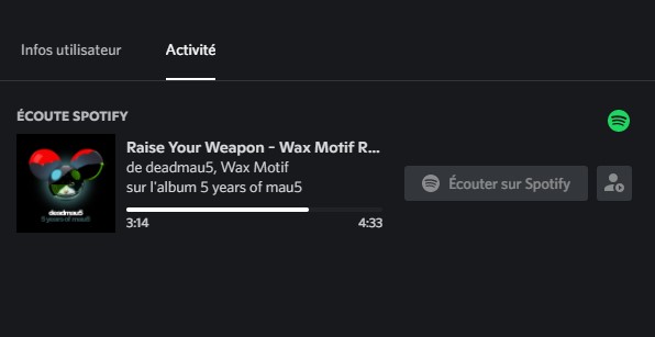 Statut affiché quand vous écoutez de la musique sur la plateforme Spotify